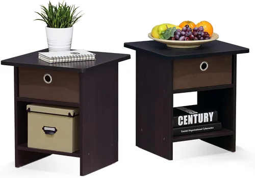 Vista 8 de Furinno Dario - Mesa auxiliar / estante de almacenamiento de noche con cajón de contenedor, pino ámbar/negro, 1 paquete, contenedor superior