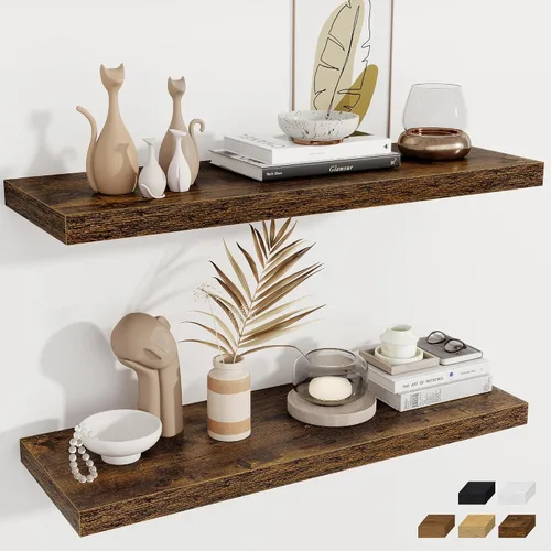 Vista 72 de Fun Memories Pequeños estantes flotantes para pared, estantes cuadrados de pared de 8 pulgadas con soportes invisibles, estantes negros para baño