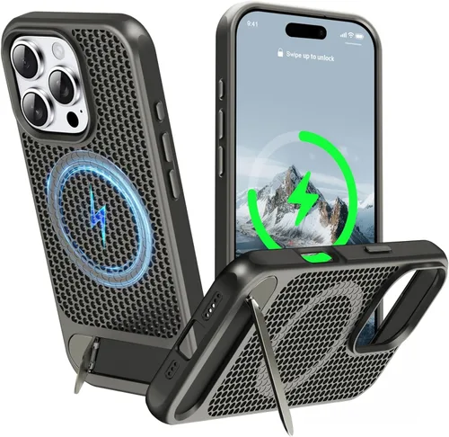 Vista 80 de Funda magnética de disipación de calor para iPhone 13 Pro Max, para MagSafe, protección contra caídas Coolingf, funda con función atril ajustable