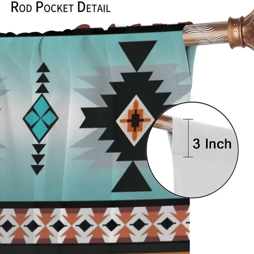 Vista 349 de Cortinas con patrón geométrico tribal, estilo suroeste, azteca, rústico, occidental, nativo americano, opacas, con bolsillo para barra, decoración