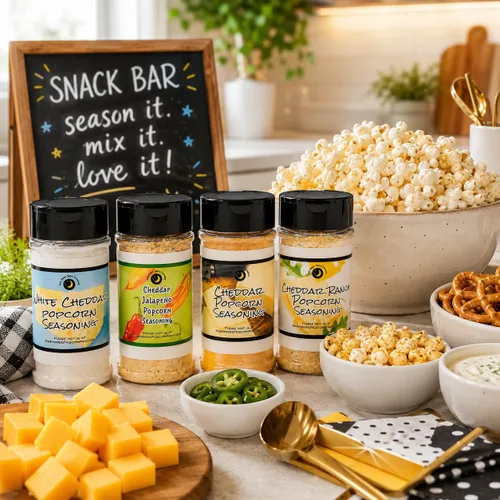 Vista 6 de Premium Paquete de 4 condimentos para palomitas Sabores variados de Cheddar