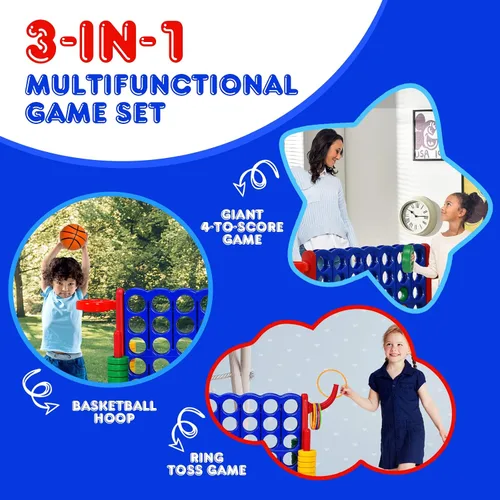 Vista 6 de HONEY JOY Juego gigante gigante de 4 a puntuación, 3 en 1 para interiores y exteriores, juego de patio familiar con aro de baloncesto y lanzamiento