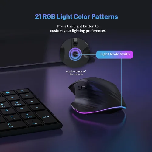 Vista 7 de CIDOO Mouse inalámbrico ergonómico RGB retroiluminado mouse Jiggler con modo de zoom movimiento automático indetectable mouse de lupa USB