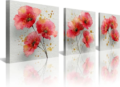 Vista 17 de NAN Wind 3 piezas de arte de pared de flores azules, impresión botánica moderna, ilustración floral floreciente, salpicaduras de acuarela y elegante