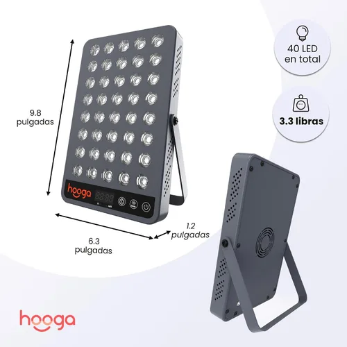 Vista 2 de Hooga Dispositivo de panel de terapia de luz roja - Terapia de luz infrarroja cercana de 660 nm y 850 nm, lámpara de terapia de luz LED para cara