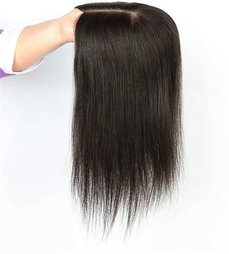 Vista 2 de Corona de cabello humano lacio con base de seda, clip invisible, para mujer, 8 pulgadas, color marrón oscuro