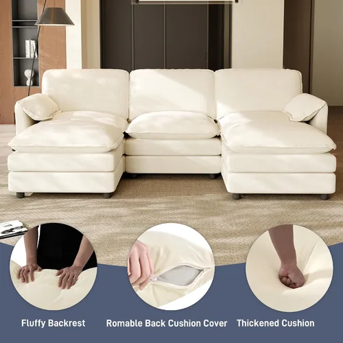 Vista 7 de ONEMMLION Cloud Couch - Sofá modular seccional en forma de U de 114 pulgadas, cómodos sofás seccionales para sala de estar, sofá moderno de felpilla