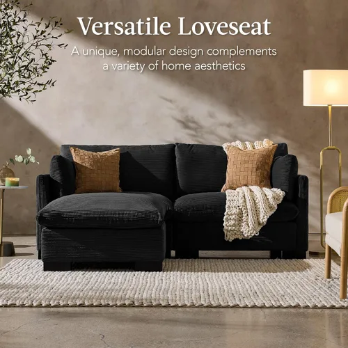 Vista 9 de Best Choice Products Sofá biplaza moderno para sala de estar, sillón reclinable de pana, funda extraíble, cojines de resorte, marco de madera