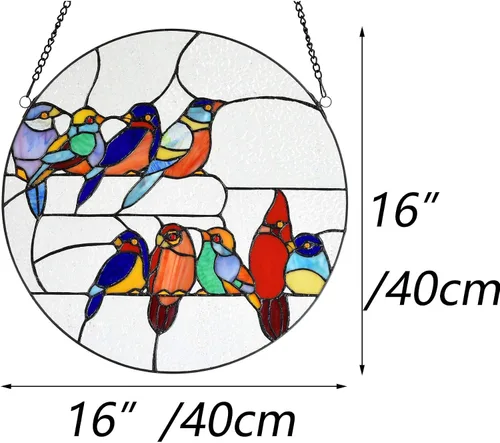 Vista 4 de Bieye W10051 Tropical Birds Tiffany Style - Panel de ventana para decoración del hogar, forma redonda, 16 pulgadas de ancho