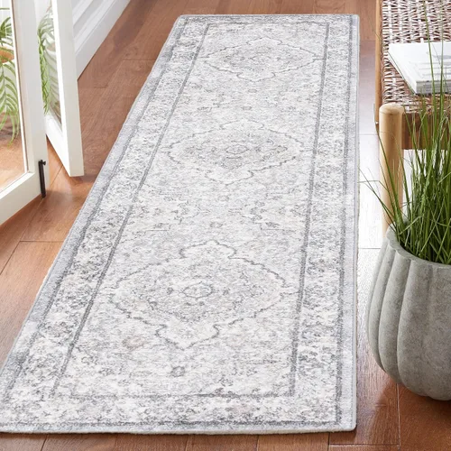 Vista 2 de SAFAVIEH Opal Collection - Alfombra de pasillo de 2 pies 3 pulgadas x 9 pies, color gris y marfil, diseño oriental shabby chic, ideal para zonas