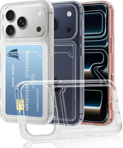 Vista 18 de Funda transparente compatible con iPhone 14 Pro con ranura para tarjetero, a prueba de golpes, funda protectora de silicona suave y delgada, funda
