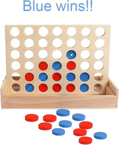 Vista 5 de Juego de madera 4 en una fila - Juego clásico de estrategia para adultosConecta los 4 discos del mismo color en una fila - Juegos de viaje