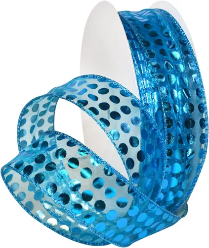 Vista 3 de Morex Ribbon Cinta de nailon con alambre pequeños puntos transparentes, 1-1/2" x 50 yardas, dorado