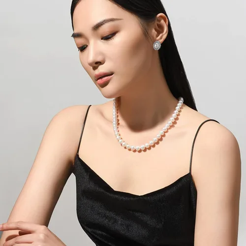 Vista 2 de Aleasha 8mm Faux Pearl Necklace Earrings Set for Women Round White Pearl Zirconia Earring Brides Wedding Jewelry Gifts