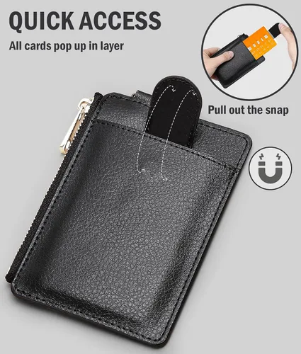 Vista 4 de LLi Cufite Tarjetero de cuero con bolsillo para dinero, billetera desplegable con bloqueo RFID, funda delgada para tarjetas bancarias con capacidad