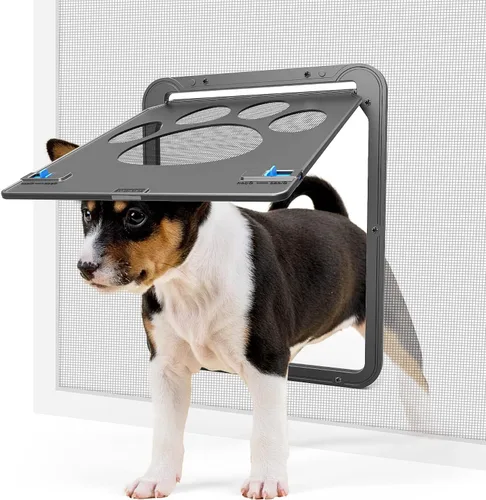 Vista 8 de Puerta mosquitera para perro, puerta de gato de 8 x 10.2 pulgadas para ventana, cierre magnético, puerta pequeña con cerradura de doble cara