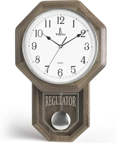 Vista 14 de Reloj de pared de péndulo, reloj regulador de madera real, silencioso Madera oscura