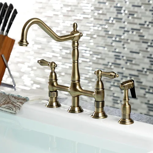 Vista 12 de Kingston Brass KS1273ALBS Heritage - Grifo de puente de cocina de 8 pulgadas con rociador de latón, latón antiguo