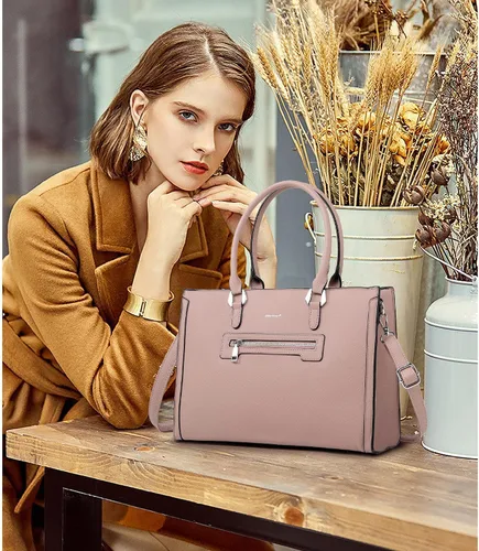 Vista 3 de TANTOMI Structured Satchel Purses for Women, Medium Vegan Leather Top Handle Handbag with Pockets, Classy Work Bag for Ladies