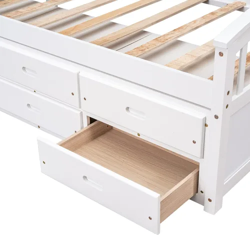 Vista 6 de Merax Cama de almacenamiento de plataforma de madera maciza de tamaño individual con 6 cajones, no necesita somier, color blanco