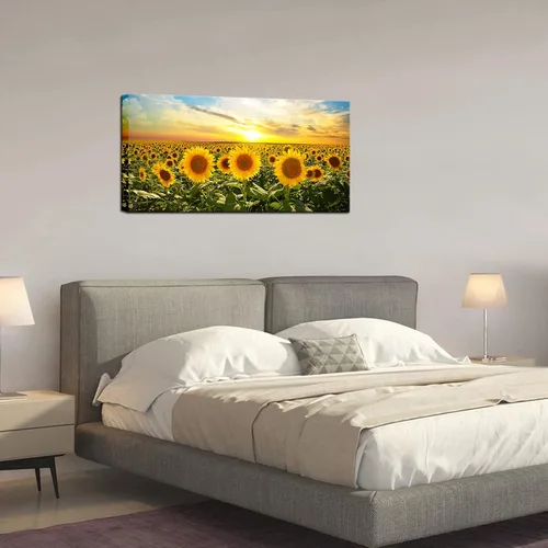 Vista 4 de Biuteawal Lienzo impreso con diseño de girasol, arte de pared, paisaje, paisaje, flores, campo, obra de arte, pintura moderna para el hogar, cocina