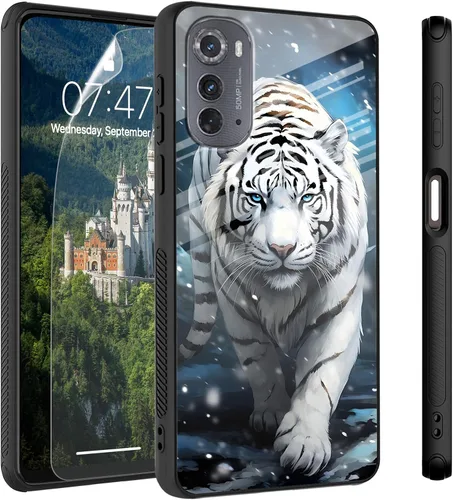 Vista 32 de Funda para Motorola Moto Edge 2022, cubierta trasera de vidrio templado con protector de pantalla, funda protectora a prueba de golpes para Motorola