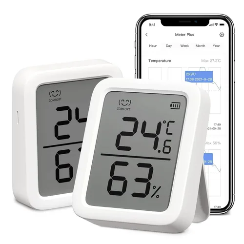 Vista 9 de Termómetro Higrómetro SwitchBot, Medidor de Humedad Interior Bluetooth para el Hogar, Sensor de Temperatura con Control de Aplicación, Gran Pantalla