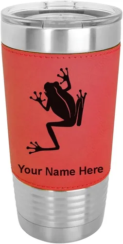 Vista 19 de LaserGram Personalized 20oz Tumbler, Tree Frog (Baseball Style) Engraved Gift, Faux Leather Wrap, Vacuum Insulated Stainless Steel, Laser Engraved