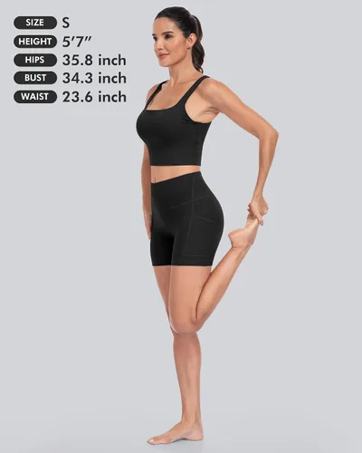 Vista 6 de CHRLEISURE - 6 paquetes de pantalones cortos de mujer estilo biker con bolsillo, pantalones cortos de elastano de control de abdomen de 5 pulgadas