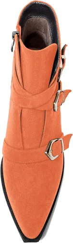 Vista 3 de AMBELIGHT Botas altas de tacón bajo grueso con cremallera y puntera puntiaguda para mujer, 2.5 pulgadas