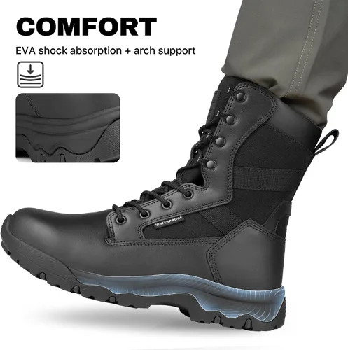Vista 3 de FREE SOLDIER Men's Work Tactical Boots 8 Inches Side Zipper Lightweight Combat Boots Durable Suede Leather Military Boot Desert Boot