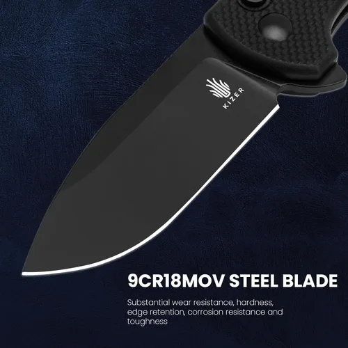 Vista 3 de Kizer Amicus Cuchillo de bolsillo pequeño, 2.95 pulgadas 9Cr18MoV hoja de acero, mango negro G10 plegable EDC cuchillo L3002A1
