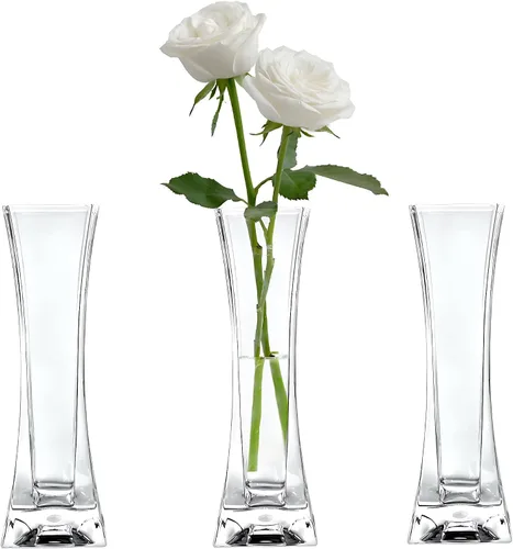 Vista 9 de KLIFA - Pequeño jarrón redondo de acrílico, inastillable, de alta transparencia, florero de plástico de un solo vástago, transparente, alto 7.52