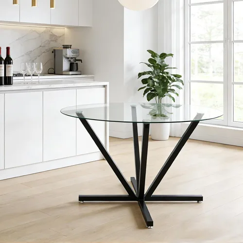 Vista 16 de Mesa de comedor redonda, mesa de cocina de vidrio de 36 pulgadas para 4 personas, mesa de comedor de vidrio templado con patas de metal plateadas