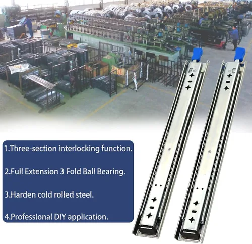 Vista 2 de 1 par de guías de cajón de bloqueo resistentes de 20 pulgadas y 260 libras con tornillos, extensión completa de montaje lateral, 3 rodamientos