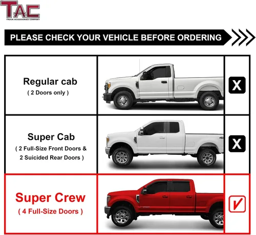 Vista 4 de TAC - Estribos laterales para Ford F150 SuperCrew Cab 2015-2024 y 2022-2024 F150 Lightning EV 2017-2024 F250/350/450/550 Super Duty Crew Cab Truck