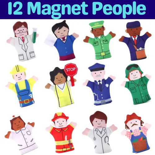 Vista 8 de Imán Happy Helpers People - Juego de juguetes para nevera, tabla y refrigerador, tela suave, 12 piezas, variedad de personajes de personas