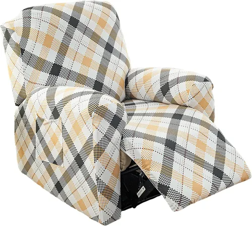 Vista 8 de NILUOH Funda para sillón reclinable, 4 piezas, elástica, estampada, con bolsillo lateral, funda para sofá reclinable, antideslizante, ajustable, 16