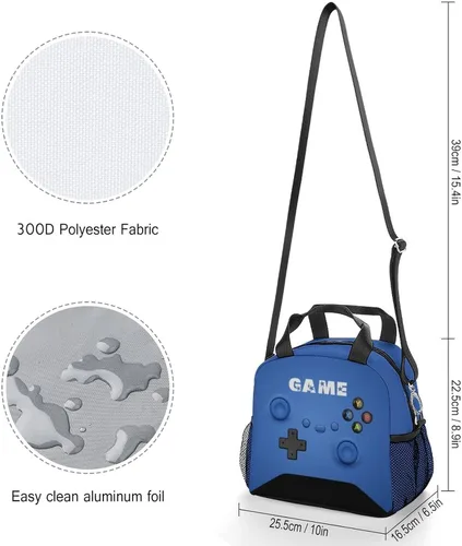 Vista 2 de Bolsa de almuerzo con diseño de videojuegos para niños y niñas, lonchera aislada para escuela, trabajo, oficina, viajes, picnic, caminatas, playa