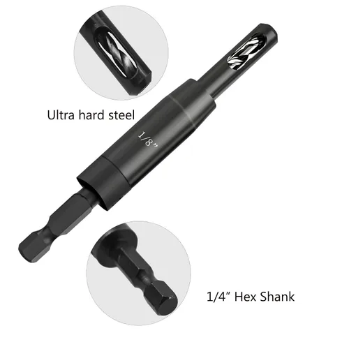 Vista 3 de Broca autocentrante con vástago hexagonal de 1/4 pulgadas, 3/32 pulgadas, 7/64 pulgadas, 1/8 pulgadas para tornillo #6#8#10 Vix Bit para perforar
