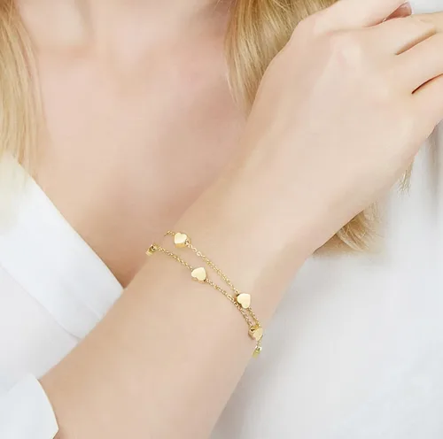 Vista 4 de Pera Jewelry Pulseras de corazón, chapadas en oro de 14 quilates y chapadas en plata, pulseras de corazón con cadena en capas para mujer con caja