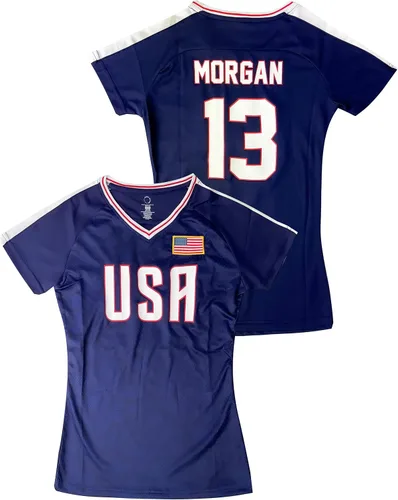 Vista 2 de USWNT - Camiseta de fútbol oficial de la Asociación Nacional de Fútbol de la Asociación de Estados Unidos con la bandera de Estados Unidos