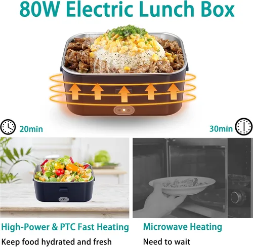 Vista 7 de Nifogo Fiambrera eléctrica, calentador de alimentos de 80 W, fiambreras calentadas para hombres, 1.8 l, lonchera eléctrica para adultos, portátil