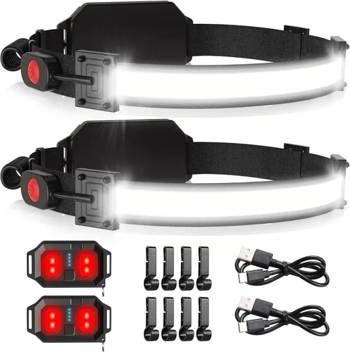 Vista 10 de Linterna frontal LED, 1000 lúmenes, 230° de haz ancho, linterna frontal recargable por USB con luz trasera roja, luz ligera e impermeable