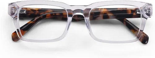 Vista 2 de eyebobs Fare n Square Wide Traditional and Blue Light Reading Glasses Tortuga de cristal y tigre