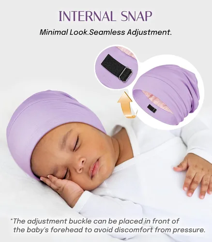 Vista 6 de OLESILK Gorro de Seda para Bebé de 0-6 Meses - Gorro de Cabello para Niños Pequeños de Seda de Morera 100%, Gorro de Noche Ajustable para Dormir