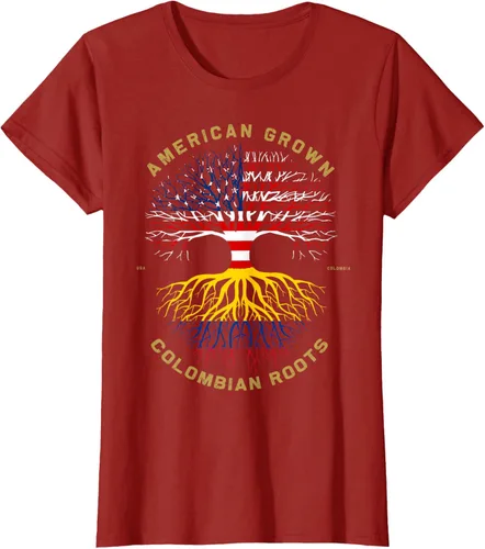 Vista 45 de Camiseta de regalo con la bandera de Estados Unidos con árbol de raíces colombianas