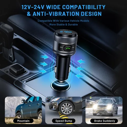 Vista 6 de IMDEN Transmisor FM Bluetooth 6.0 para adaptador de coche con reproductor