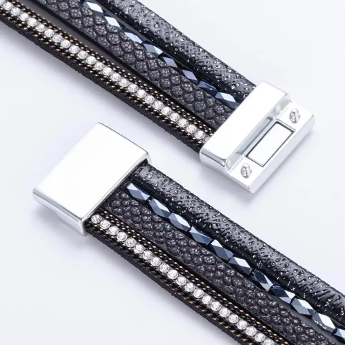 Vista 305 de FANCY SHINY - Pulsera de cuero estilo bohemio, pulsera de cuentas de cristal con cierre magnético, regalos de joyería para mujer