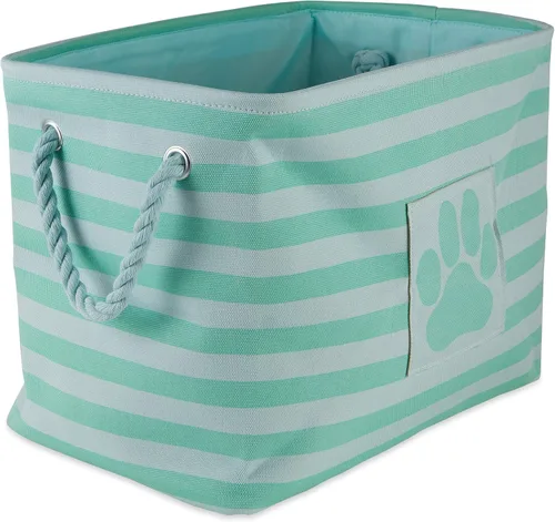 Vista 56 de Bone Dry - Cesta de almacenamiento para mascotas, diseño de parche de pata rayado, aguamarina, rectángulo pequeño